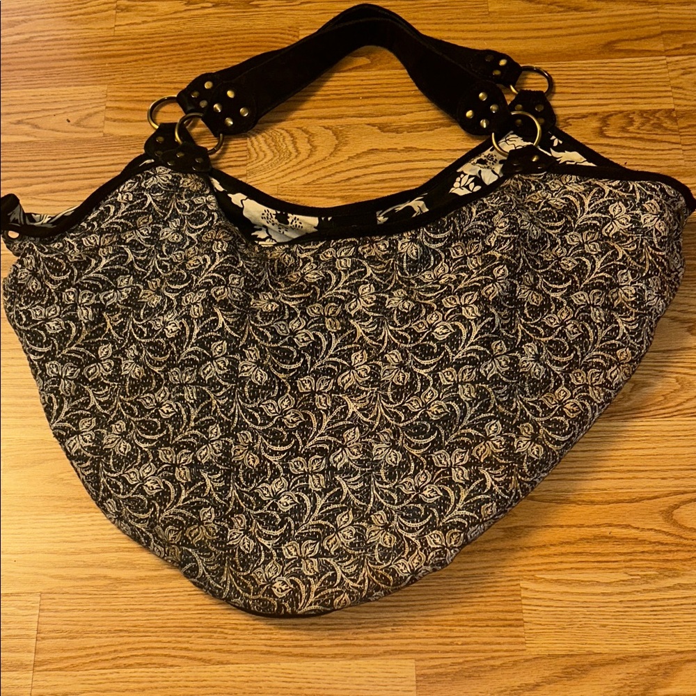 Rising Tide Black and White Floral Hobo Bag